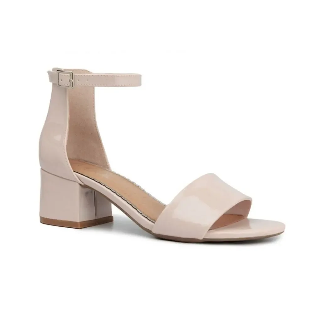 New Sugar Women's Noelle Low Dress Sandals Nude Patent Block Heel 5.5M